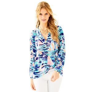 Lilly Pulitzer Elsa Silk Top, Pier Pressure, Size M, New